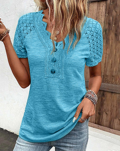 Lace Short Sleeve T-Shirt Elegant Women’s Casual Summer Top