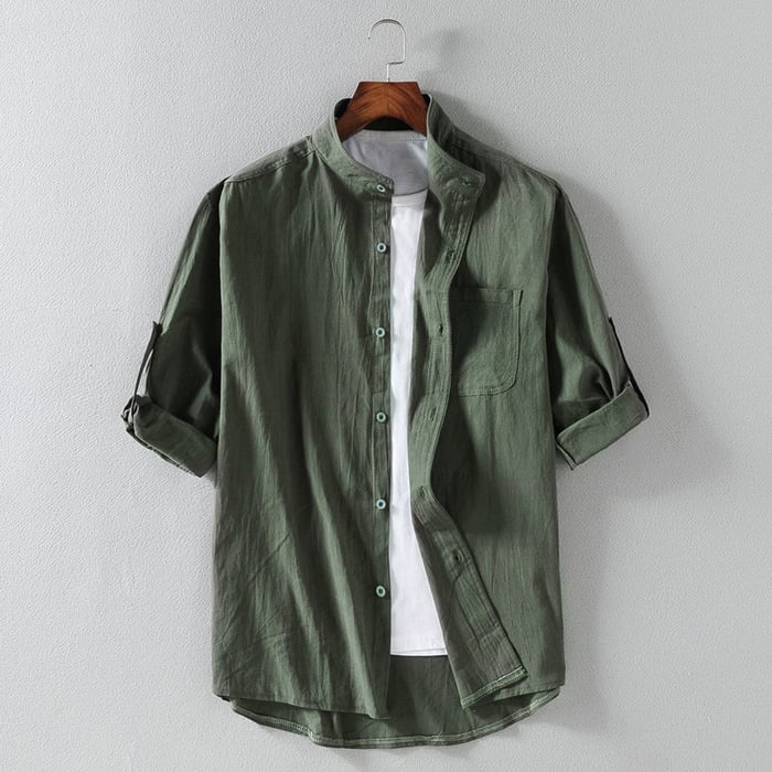 Short Sleeve Linen Men's Shirt Lightweight Summer Casual Top
