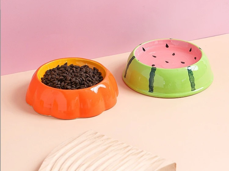 Ceramic Pet Bowl With Fruit Design Anti-Tip Food And Water Feeder