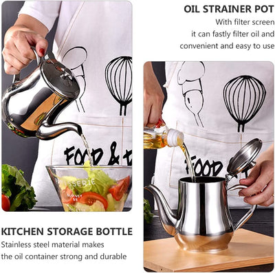 304 Stainless Steel Oil Filter Kettle Large Capacity Kitchen Container