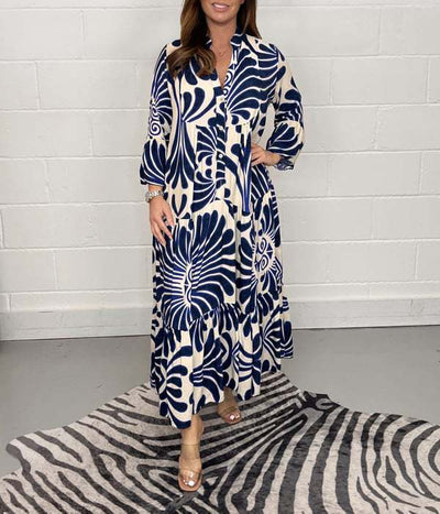 Floral Print Maxi Dress Soft Breathable Bell Sleeve Maxi Dress