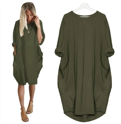Long Sleeve Casual Loose Pocket Dress Comfortable Everyday Wear
