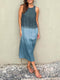 Women's Casual Sleeveless Cotton Linen Dress Long Tie-dye Gradient Slit