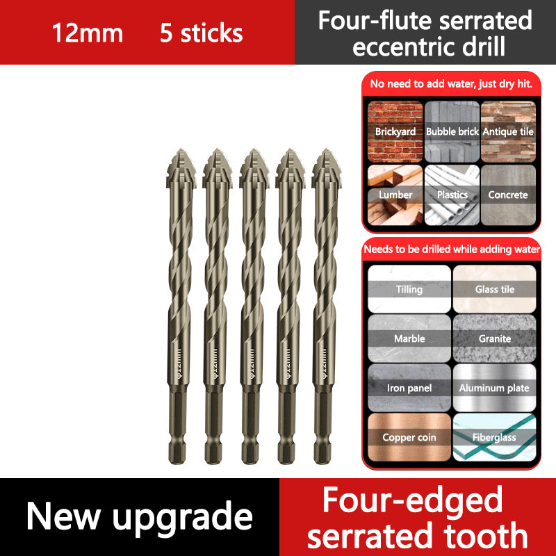 4-Flute Serrated Drill Bit Kit Eccentric Design Durable Set