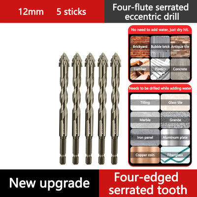 4-Flute Serrated Drill Bit Kit Eccentric Design Durable Set