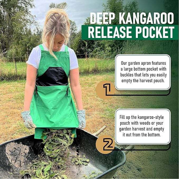 Cross Back Gardening Apron With Deep Kangaroo Pockets For Tools