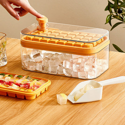 One-button Press Ice Cube Tray With Storage Box And Lid