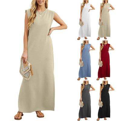 Women Loose Split Hem Long Dress Wrinkle-Free Comfortable Style