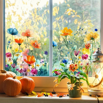 Colorful Floral Window Sticker Bouquet Cut To Size Easily