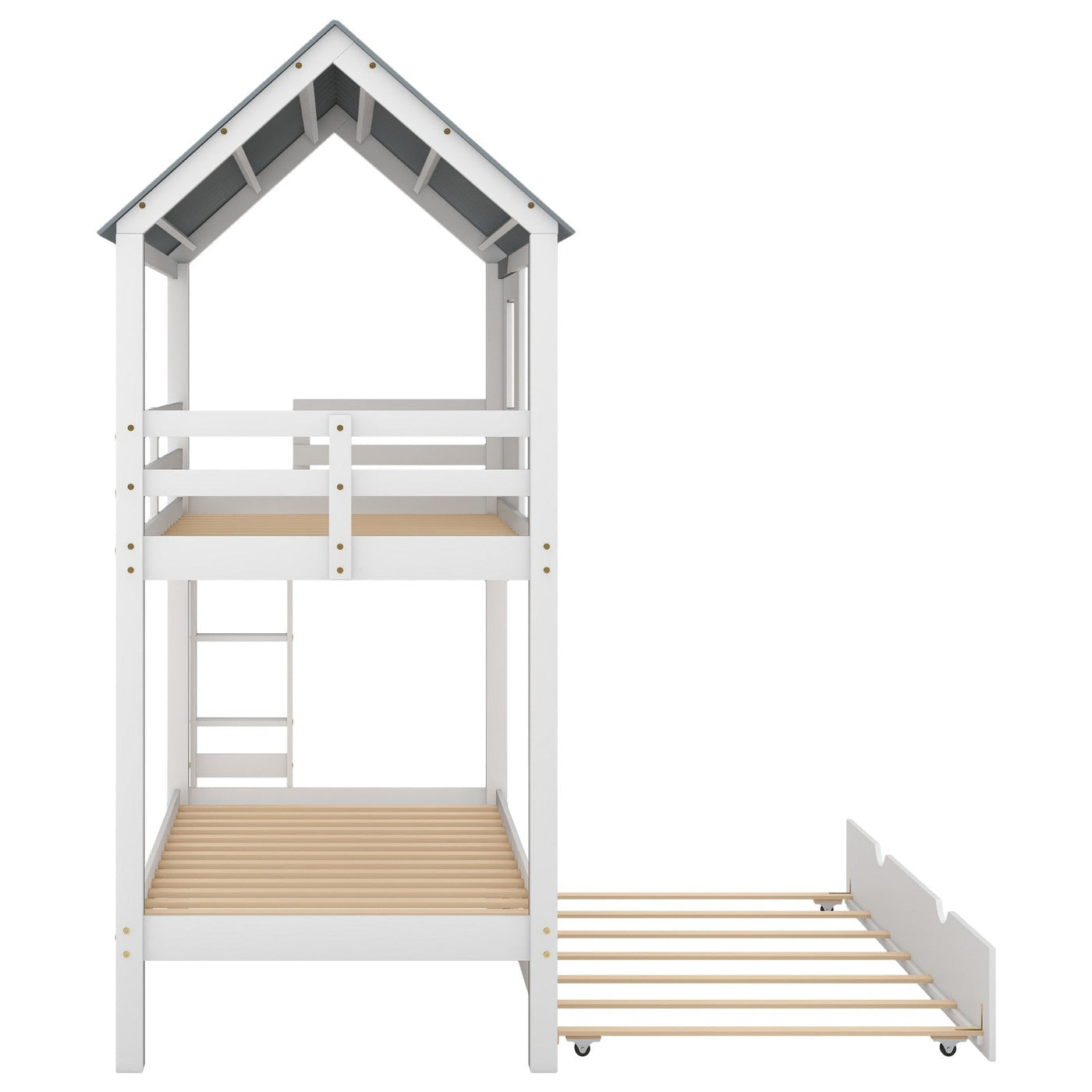 House Bunk Bed With Trundle Roof And Window Playhouse Design