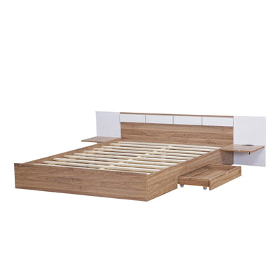 Queen Size Platform Bed With Headboard Drawers Shelves USB Ports