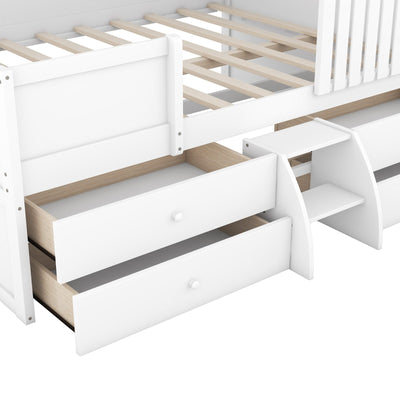 Full Size Loft Bed With Four Spacious Drawers And Storage