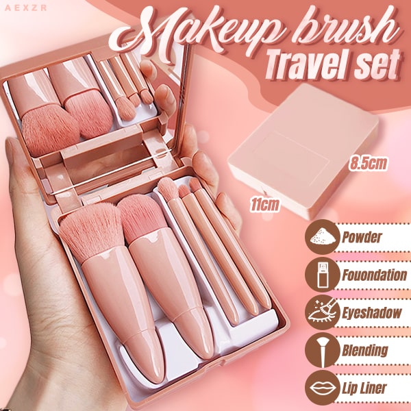 Travel Makeup Brush Set 5 Pieces Portable Cosmetic Brushes Kit