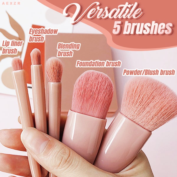 Travel Makeup Brush Set 5 Pieces Portable Cosmetic Brushes Kit