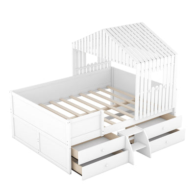 Full Size Loft Bed With Four Spacious Drawers And Storage