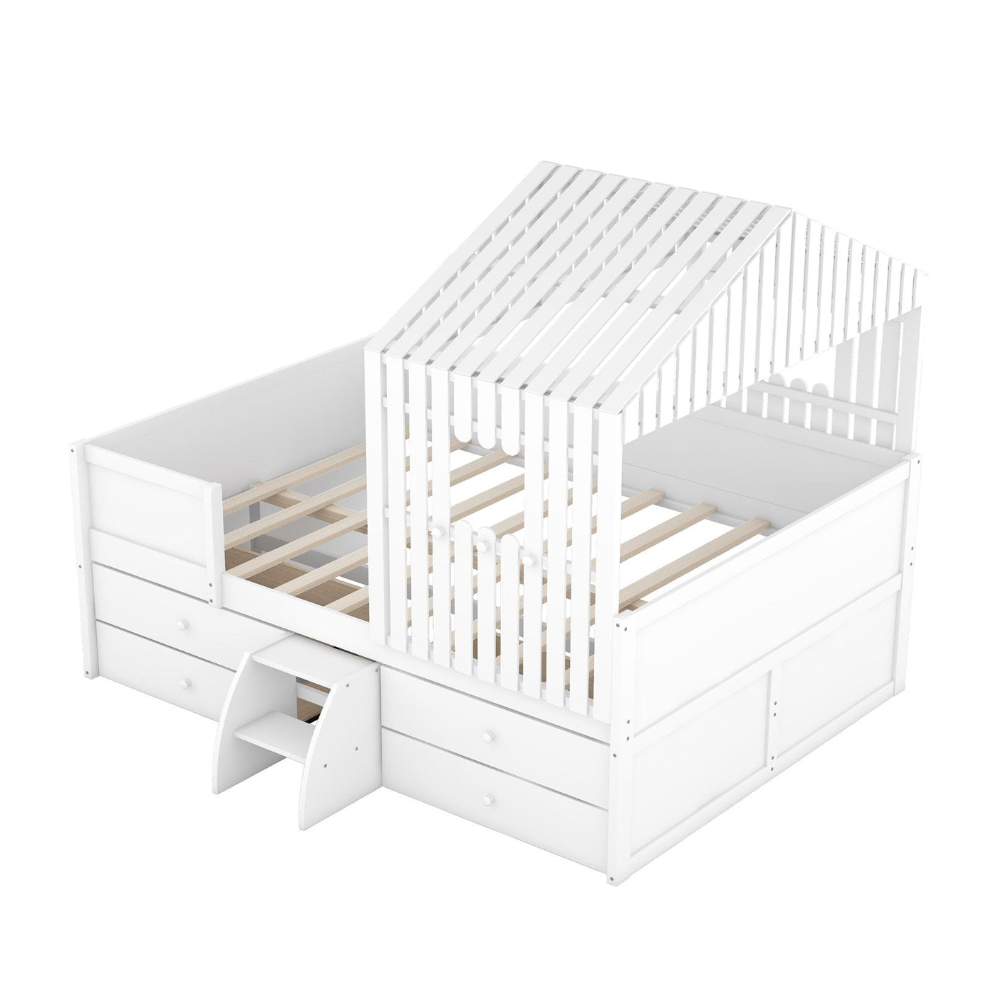 Full Size Loft Bed With Four Spacious Drawers And Storage