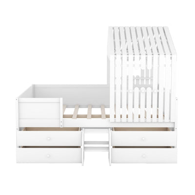 Full Size Loft Bed With Four Spacious Drawers And Storage