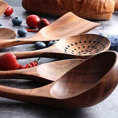 Teak Wooden Utensil Set 7-Piece Durable Kitchen Tools Collection