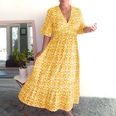 Bohemian Wrap Dress V-neck Waist Tie Casual Long Dress