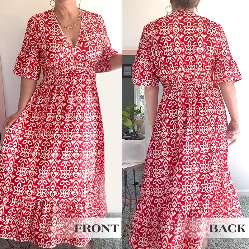 Bohemian Wrap Dress V-neck Waist Tie Casual Long Dress