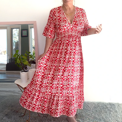 Bohemian Wrap Dress V-neck Waist Tie Casual Long Dress