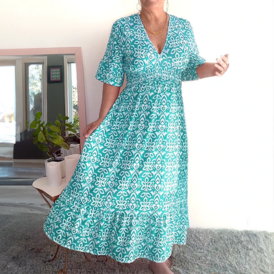 Bohemian Wrap Dress V-neck Waist Tie Casual Long Dress