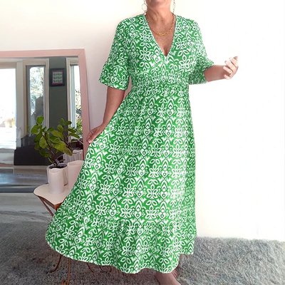 Bohemian Wrap Dress V-neck Waist Tie Casual Long Dress