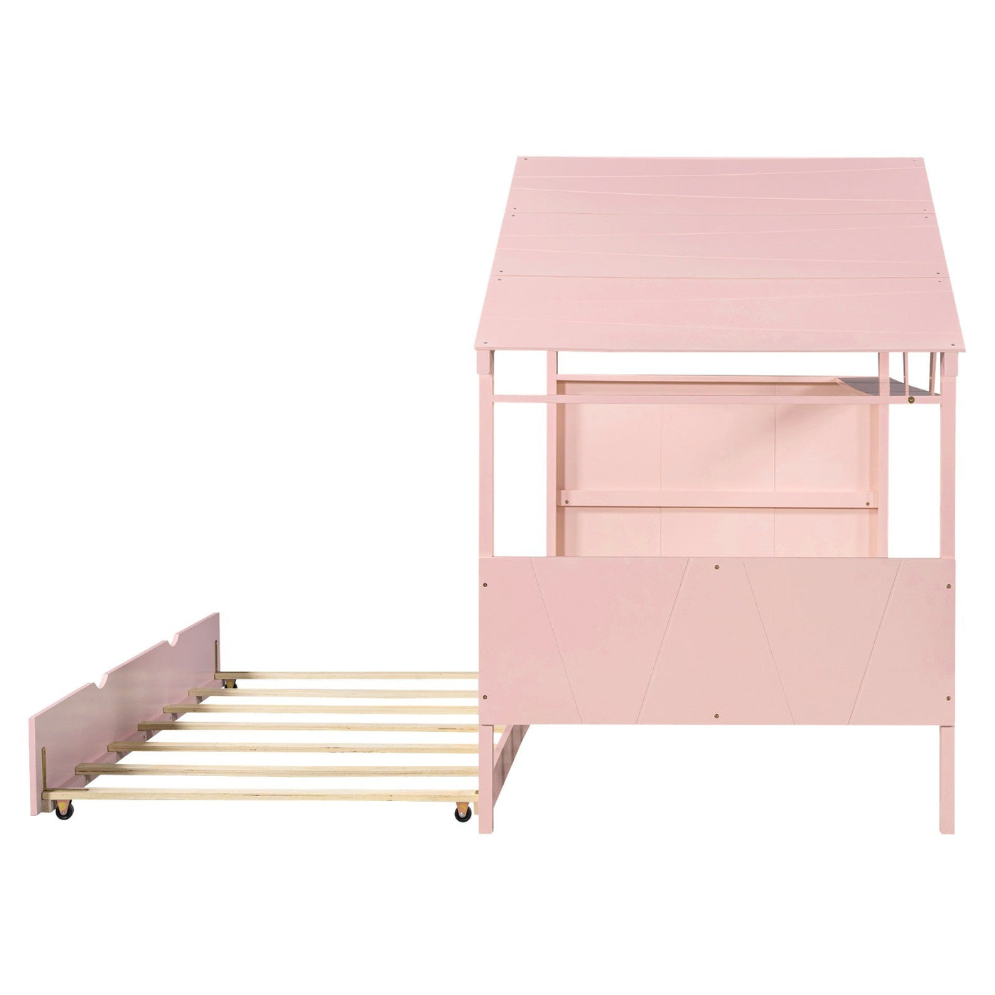 Twin Size Wood House Bed With Trundle And Storage Drawers