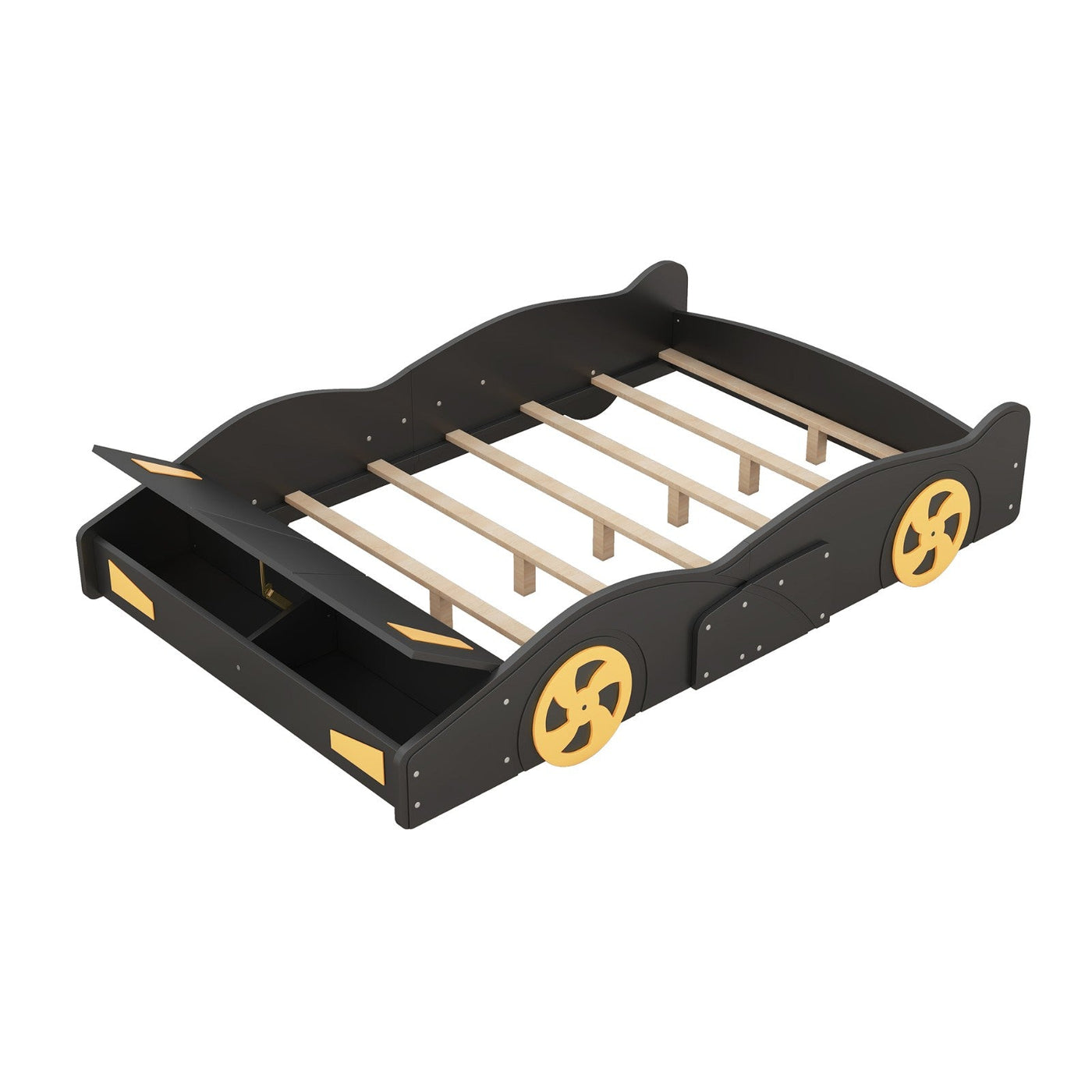 Full Size Race Car-Shaped Platform Bed With Wheels And Storage Drawers