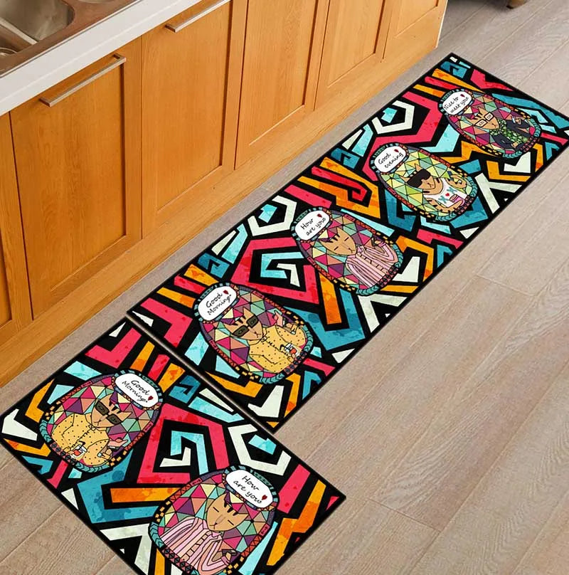 Anti-Slip Kitchen Floor Mat Geometric Print Rug For Bathroom And Hallway