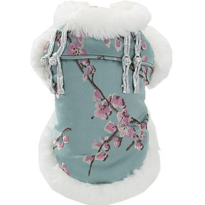 Floral Satin Pet Scarf Elegant Winter Cheongsam Dog Tang Suit