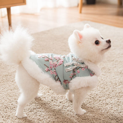Floral Satin Pet Scarf Elegant Winter Cheongsam Dog Tang Suit