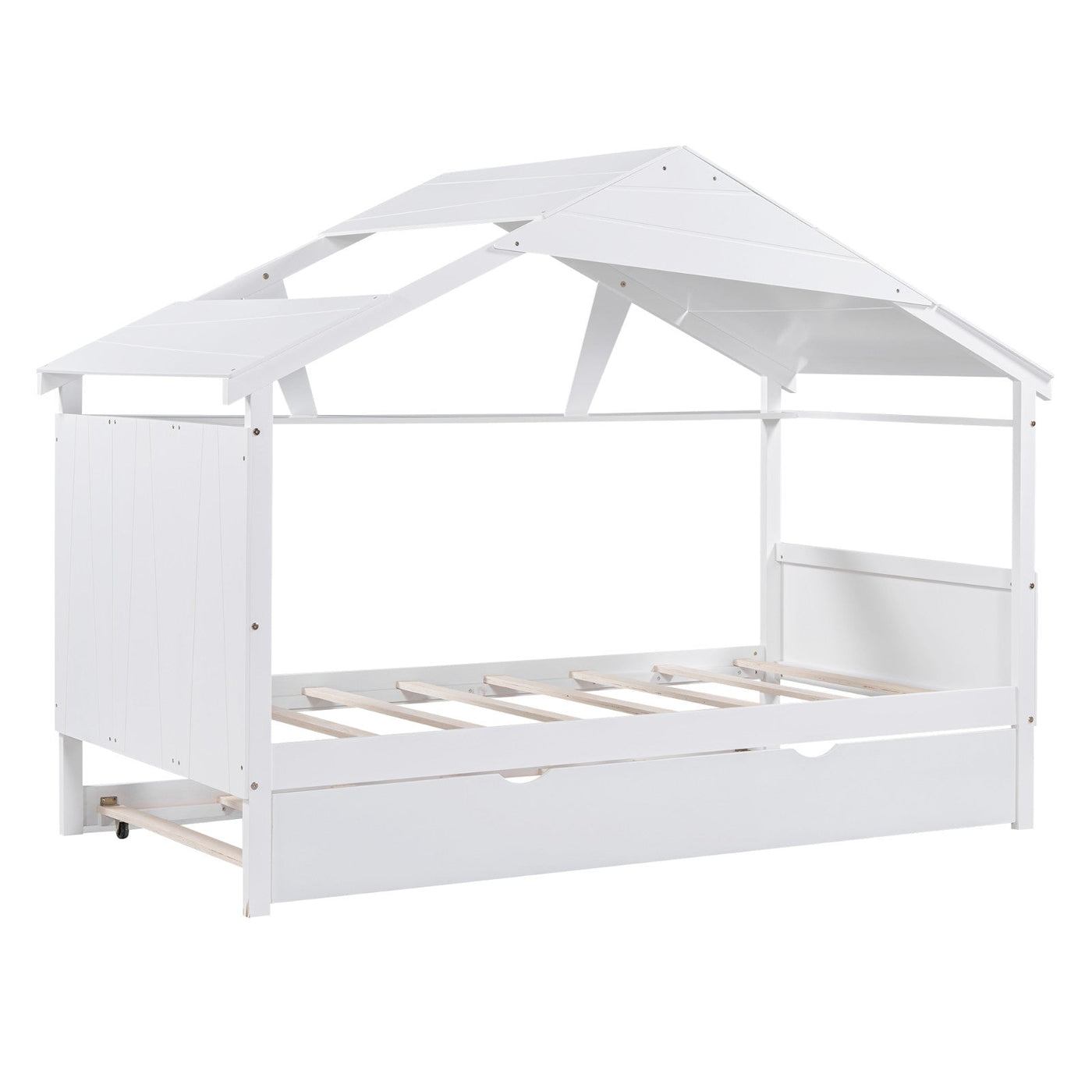 Twin Size Wood House Bed With Trundle And Storage Drawers