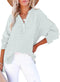 Womens Gauze Blouse Casual Button Neck Long Sleeve Oversized