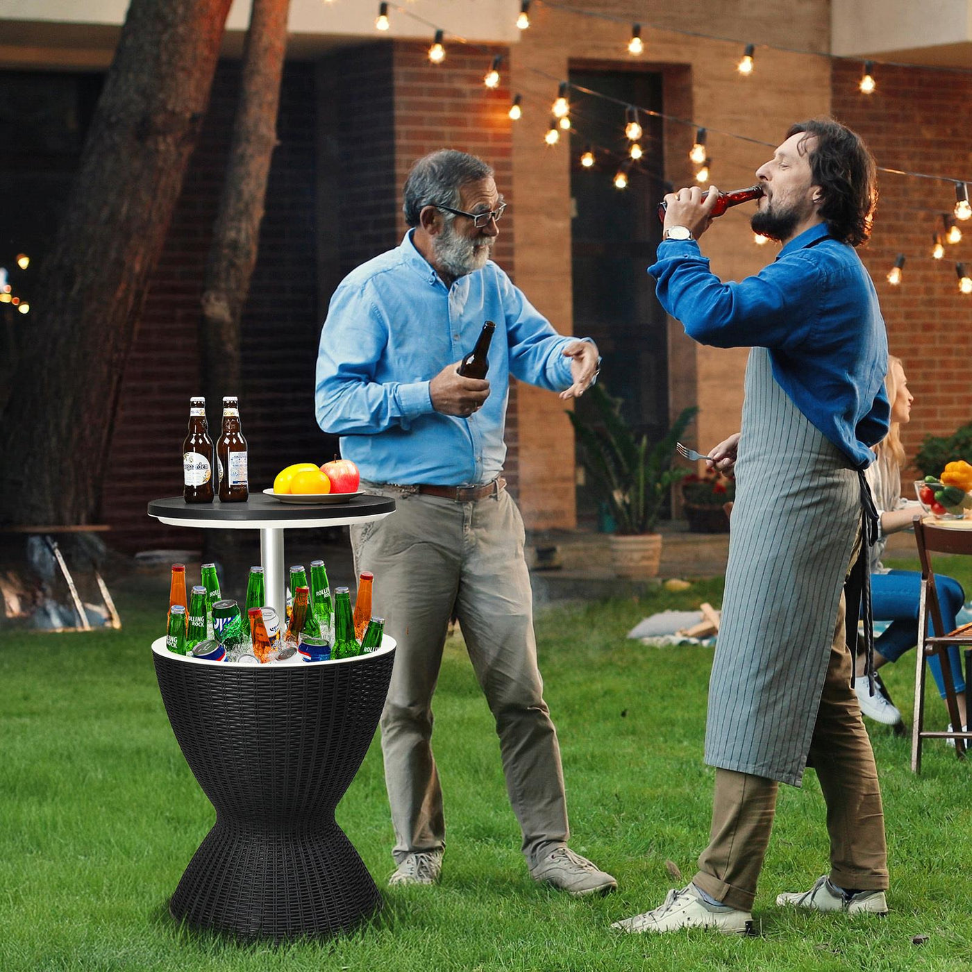 Outdoor Side Table With Cooler 8-Gallon Ice Bar For Patio Entertainment