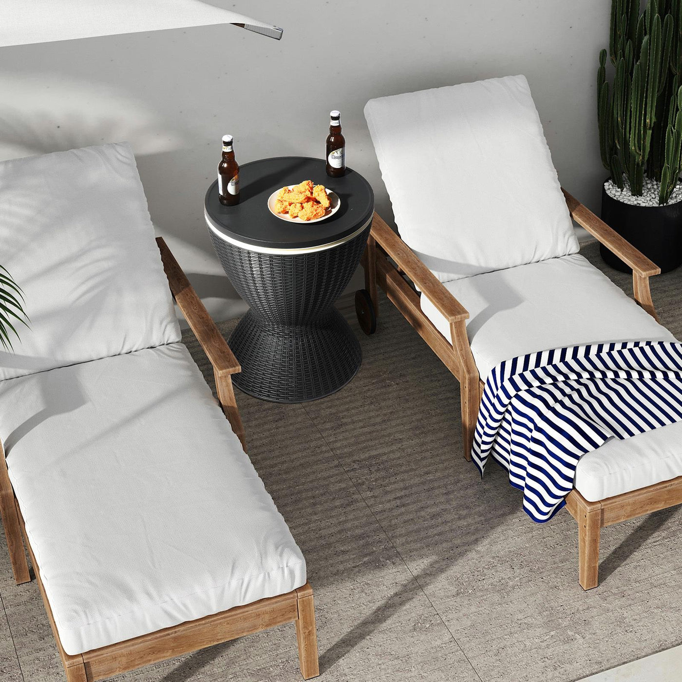 Outdoor Side Table With Cooler 8-Gallon Ice Bar For Patio Entertainment