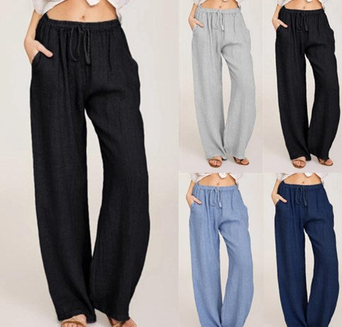Women's Linen Wide Leg Pants Summer Cotton Casual Trousers