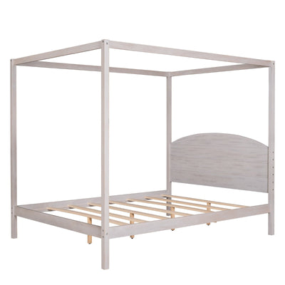 Queen Size Canopy Bed With Platform Support And Headboard