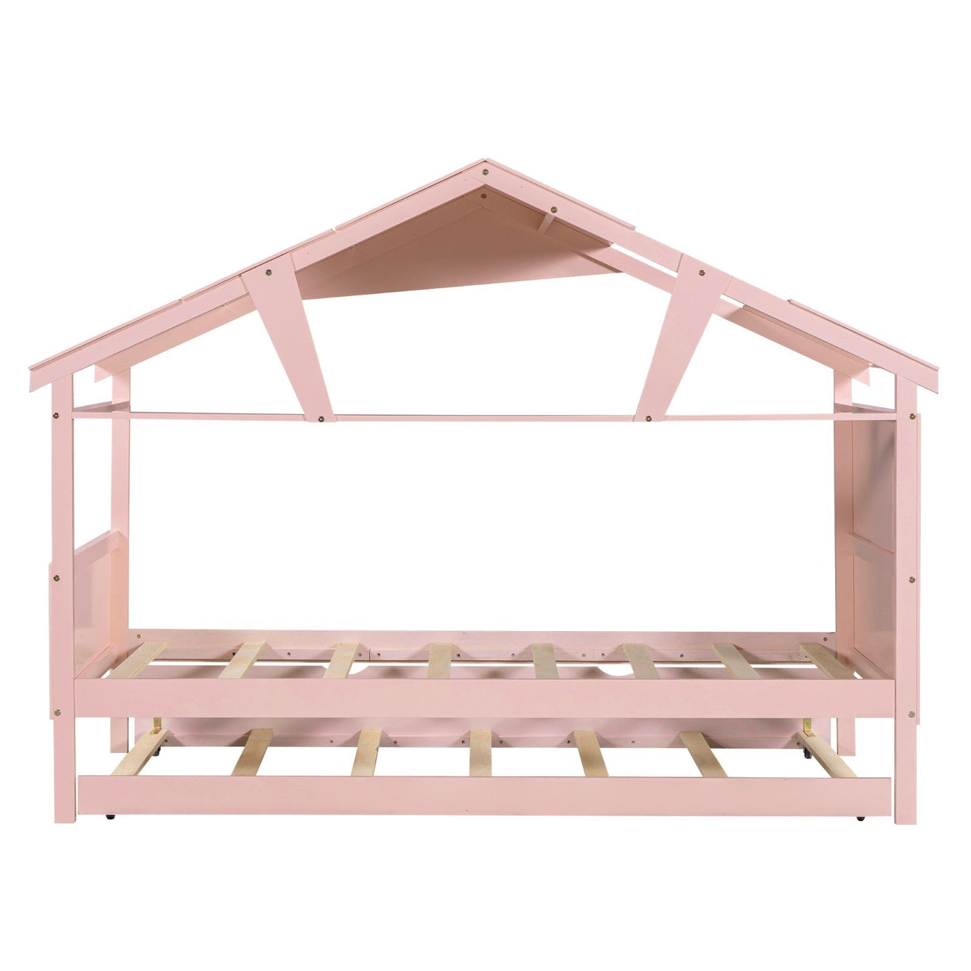 Twin Size Wood House Bed With Trundle And Storage Drawers