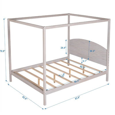 Queen Size Canopy Bed With Platform Support And Headboard