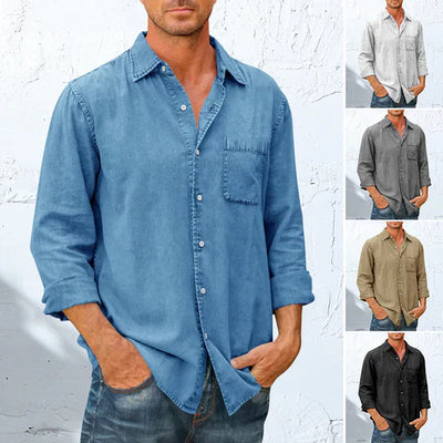 Mens Long Sleeve Button Down Shirt Classic Casual Office Wear