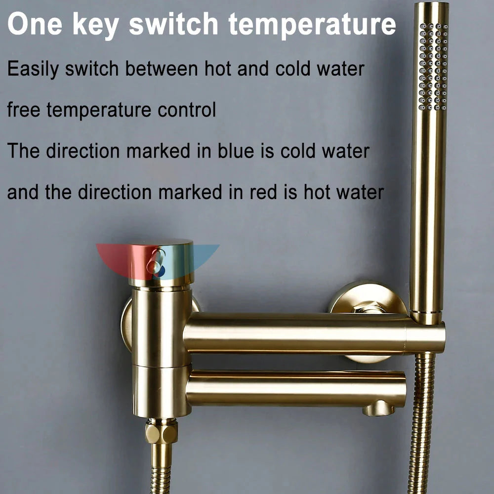 Gold Black Brass Bathtub Faucet Shower Set With Hot Cold Control