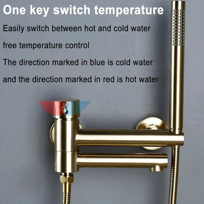 Gold Black Brass Bathtub Faucet Shower Set With Hot Cold Control