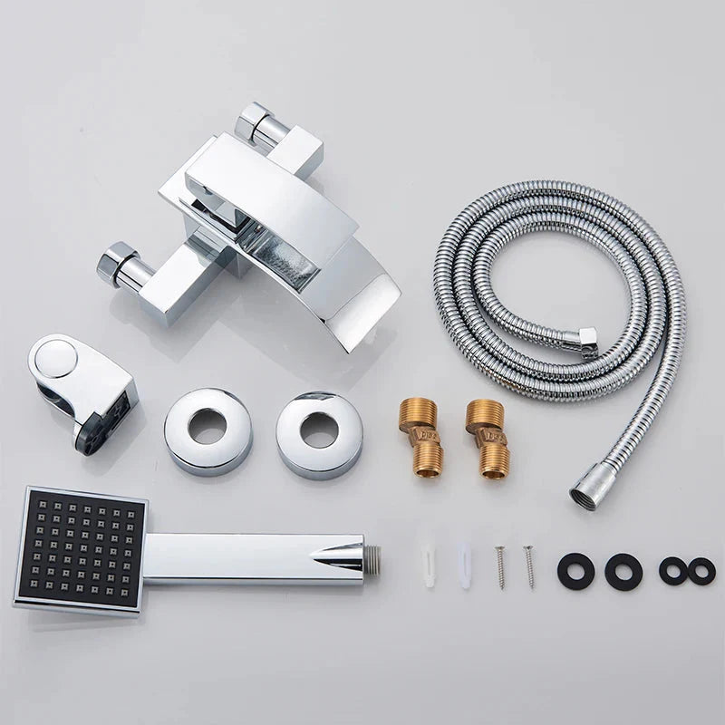 Chrome Plated Solid Brass Bathtub Faucet Set Waterfall Spout