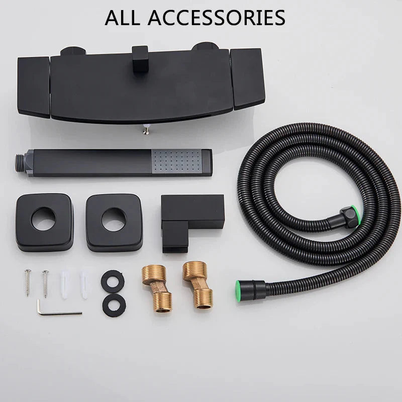 Matte Black Waterfall Bathtub Faucet Wall Mounted Set Modern