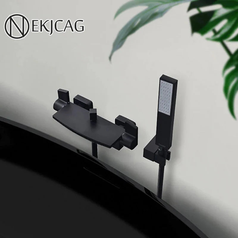 Matte Black Waterfall Bathtub Faucet Wall Mounted Set Modern