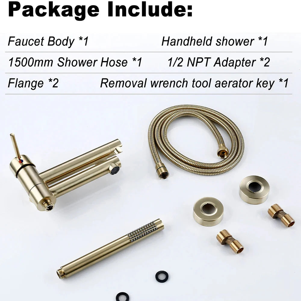 Gold Black Brass Bathtub Faucet Shower Set With Hot Cold Control