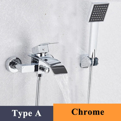 Chrome Plated Solid Brass Bathtub Faucet Set Waterfall Spout