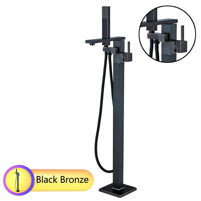 Bright Chrome Floor Mounted Bathtub Faucet With Single Handle Shower Set