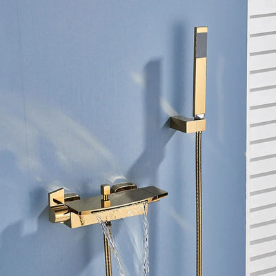 Matte Black Waterfall Bathtub Faucet Wall Mounted Set Modern